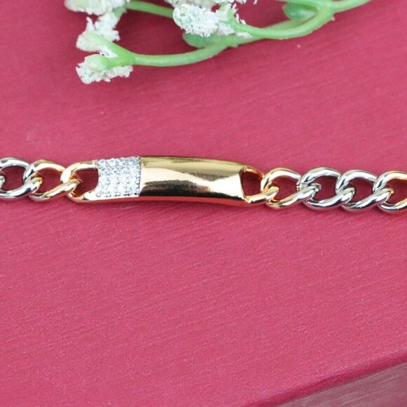 "Rose Gold & Silver Chain Bracelet with Crystal Accent Bar, XPBL0836 - Picture 12 of 13